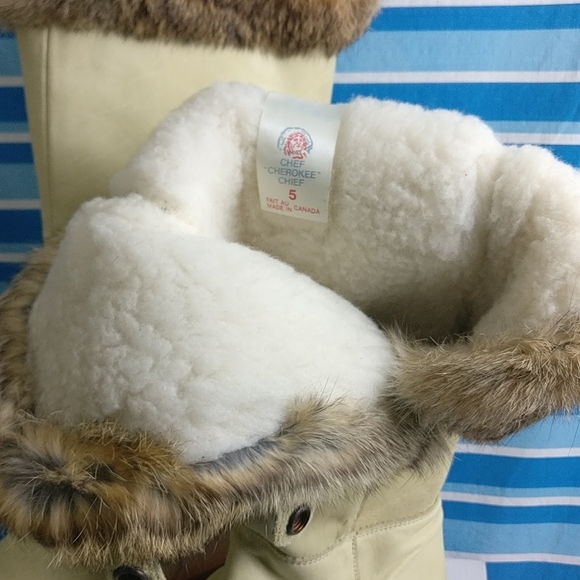 VINTAGE MUKLUK FUR TRIM SHERPA LINED SNAP BUTTON NATIVE COLDWEATHER SNOW BOOT 5 - Picture 11 of 11